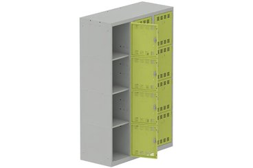 [Pas de famille] - [Pas de sous famille] - Vestiaire multicases 3 colonnes L,40cm 4 cases (fermeture cadenas) H,180xL,120xP,50cm coffre gris clair/portes anis