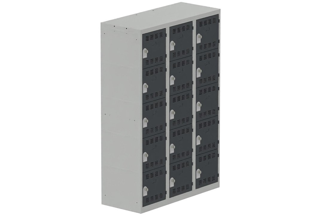 Vestiaire multicases, 3 colonnes L.120cm/15 cases, coffre gris clair/portes anthracite