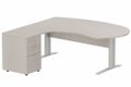 K1 VDF bois compact 90° manager 190x141x104x60cm sur caisson HB mélamine 3 tiroirs, plateau acacia, structure aluminium