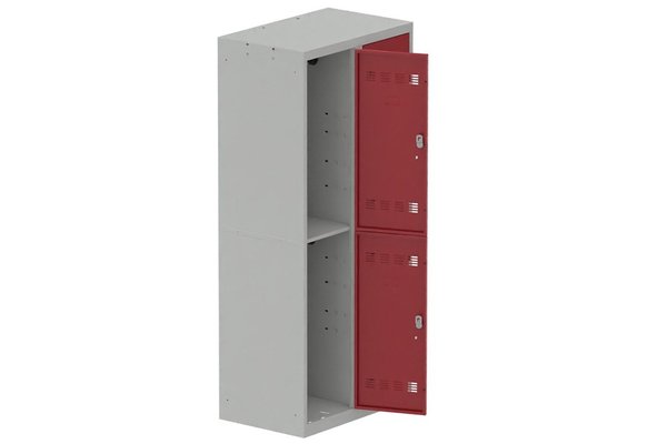 [Pas de famille] - [Pas de sous famille] - Vestiaire multicases 2 colonnes L,40cm 2 cases (fermeture cadenas) H,180xL,80xP,50cm coffre gris clair/portes rouge