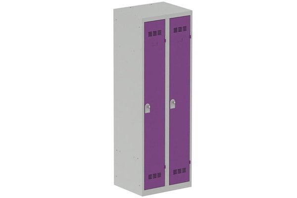 [Pas de famille] - [Pas de sous famille] - Vestiaire industrie propre 2 portes (fermeture cadenas) H180xL60xP50cm coffre gris clair/ porte(s) prune