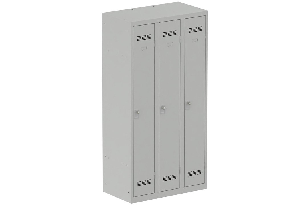 Vestiaire industrie propre 3 portes (fermeture cadenas) H180xL90xP50cm coffre gris clair/ porte(s) gris clair