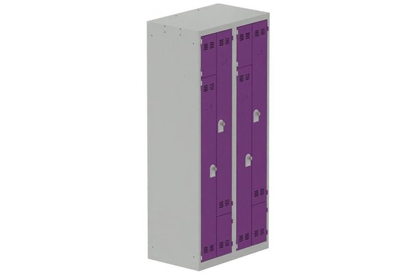 [Pas de famille] - [Pas de sous famille] - Vestiaire gain de place 2 colonnes (fermeture cadenas) H,180xL,80xP,50cm coffre gris clair/portes prune