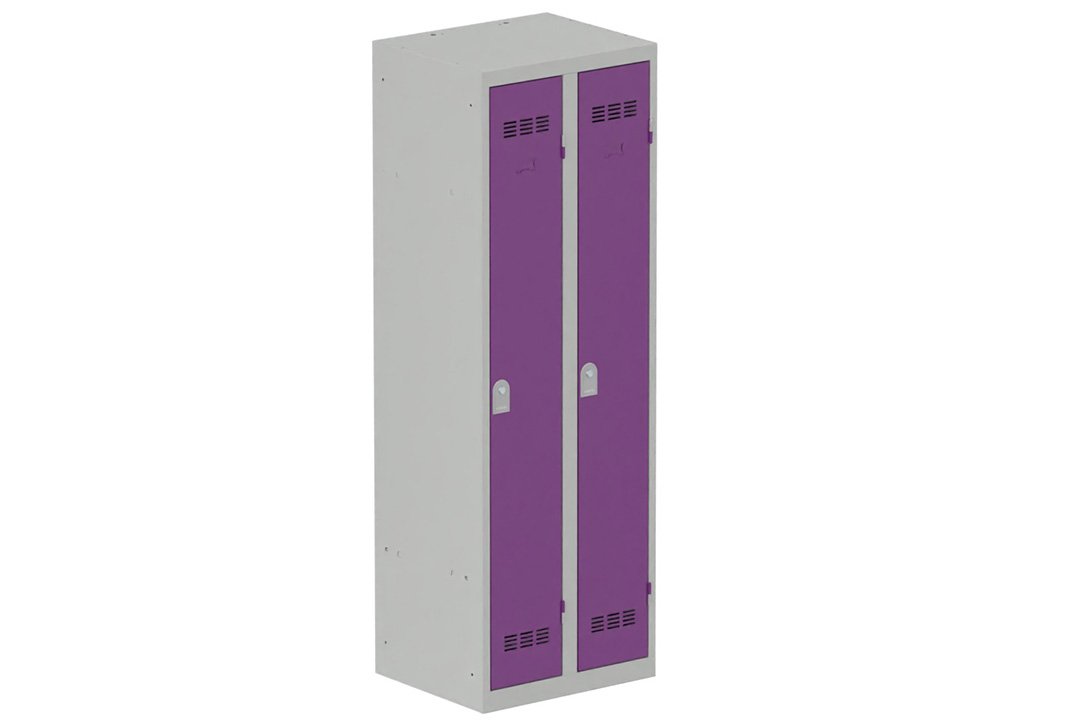 Vestiaire industrie propre 2 portes (serrure 2 clés) H180xL60xP50cm coffre gris clair/ porte(s) prune