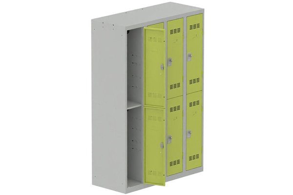 [Pas de famille] - [Pas de sous famille] - Vestiaire multicases 4 colonnes L,30cm 2 cases (fermeture cadenas) H,180xL,120xP,50cm coffre gris clair/portes anis