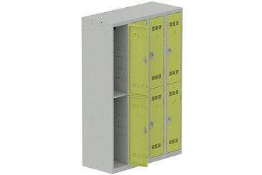 [Pas de famille] - [Pas de sous famille] - Vestiaire multicases 4 colonnes L,30cm 2 cases (fermeture cadenas) H,180xL,120xP,50cm coffre gris clair/portes anis