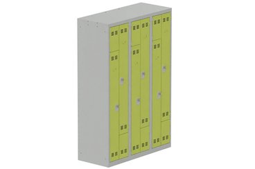 [Pas de famille] - [Pas de sous famille] - Vestiaire gain de place 3 colonnes (fermeture cadenas) H,180xL,120xP,50cm coffre gris clair/portes anis
