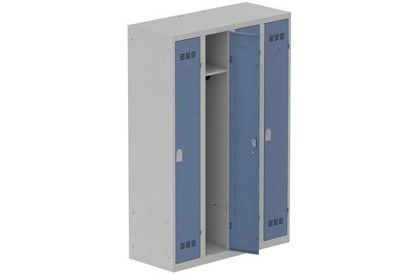 [Pas de famille] - [Pas de sous famille] - Vestiaire industrie propre 4 portes (serrure 2 clés) H180xL120xP50cm coffre gris clair/ porte(s) bleu