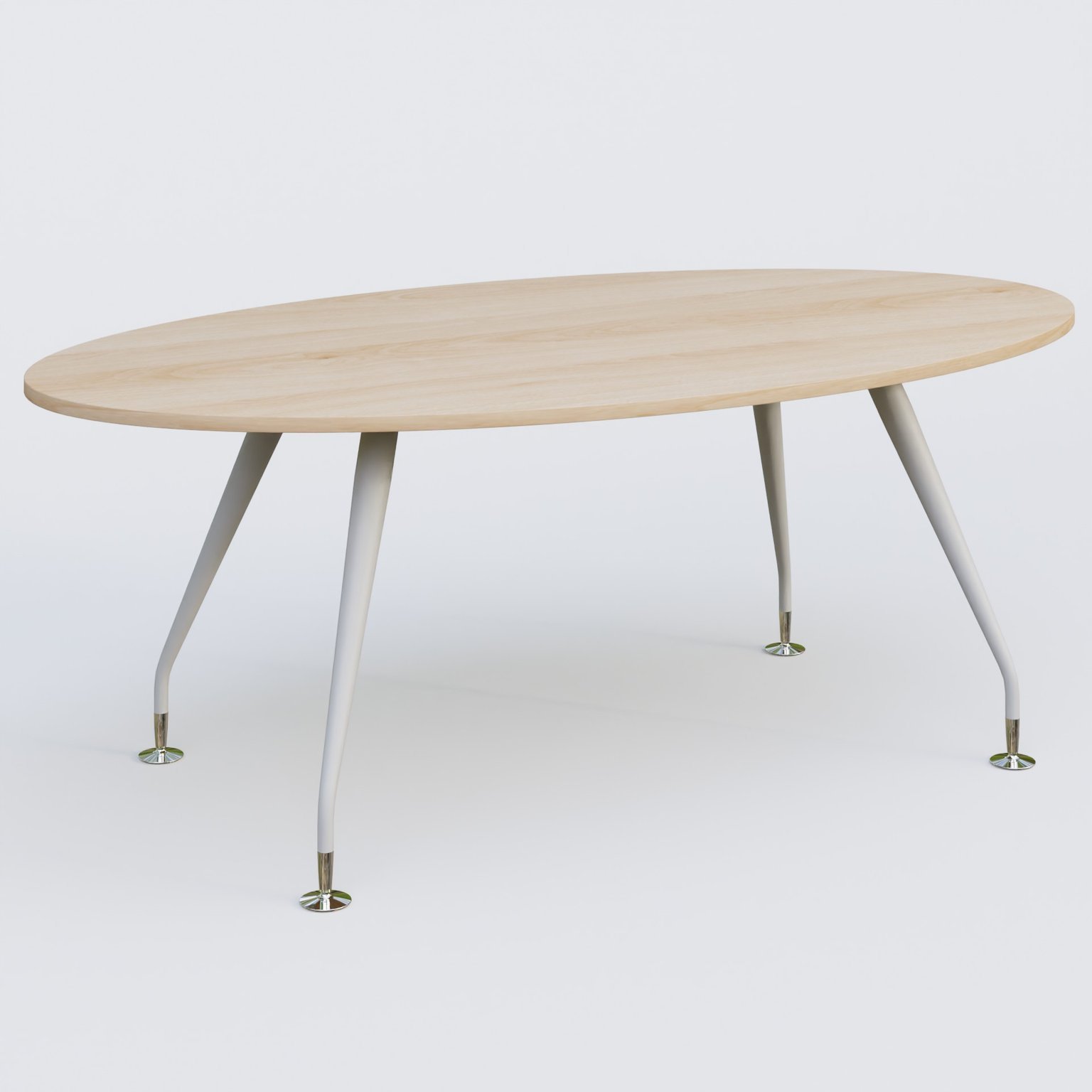 K5 table ovale 200*110 cm. Plateau Hêtre et pietement Blanc avec base chromé.