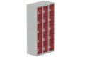 Vestiaire multicases 3 colonnes L,30cm 5 cases (fermeture cadenas) H,180xL,90xP,50cm coffre gris clair/portes rouge