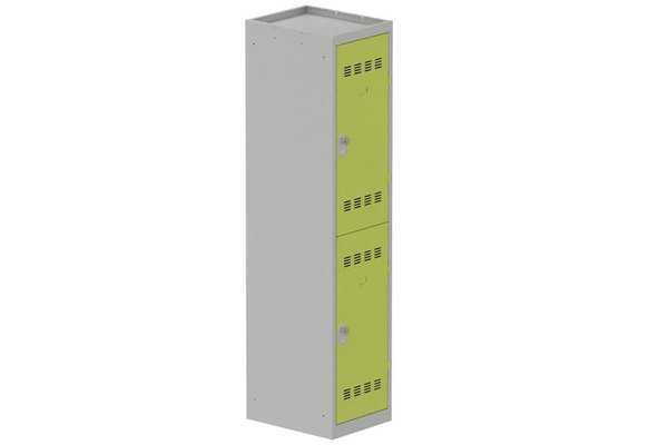 [Pas de famille] - [Pas de sous famille] - Vestiaire multicases 1 colonne L,40cm 2 cases (fermeture cadenas) H,180xL,40xP,50cm coffre gris clair/portes anis