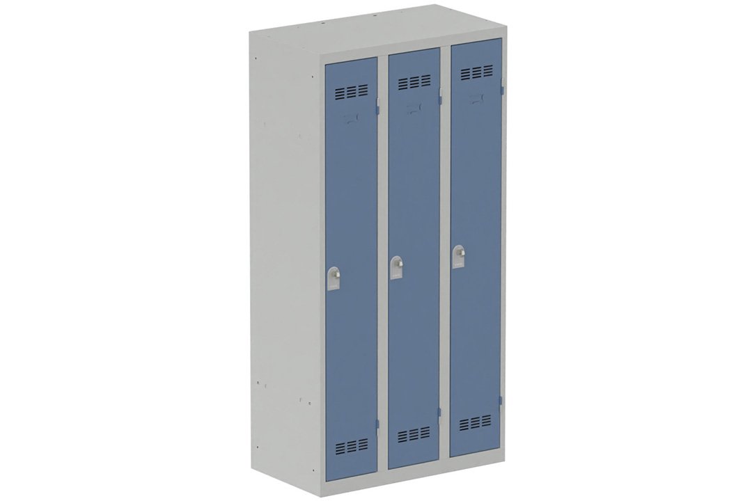 Vestiaire industrie propre 3 portes (fermeture cadenas) H180xL90xP50cm coffre gris clair/ porte(s) bleu