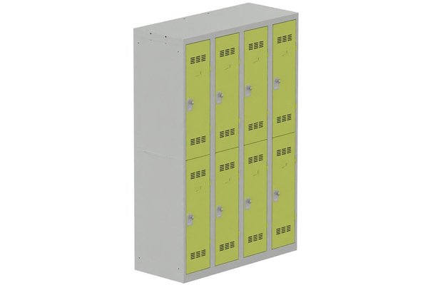 [Pas de famille] - [Pas de sous famille] - Vestiaire multicases 4 colonnes L,30cm 2 cases (fermeture cadenas) H,180xL,120xP,50cm coffre gris clair/portes anis
