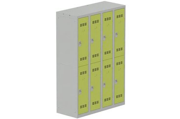 [Pas de famille] - [Pas de sous famille] - Vestiaire multicases 4 colonnes L,30cm 2 cases (fermeture cadenas) H,180xL,120xP,50cm coffre gris clair/portes anis