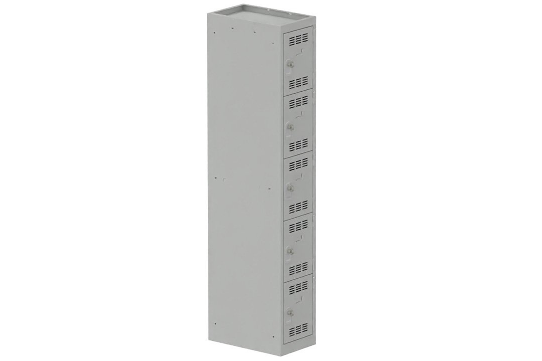 Vestiaire multicases 1 colonne L,30cm 5 cases (fermeture cadenas) H,180xL,30xP,50cm coffre gris clair/portes gris clair