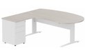 K1 VDF métal compact 90° manager 190x141x104x60cm sur caisson HB métal 3 tiroirs, plateau acacia, structure blanc