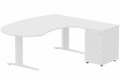 K1 POUTRE compact 90° manager 190x141x104x60cm sur caisson HB mélamine 3 tiroirs, plateau blanc, structure blanc