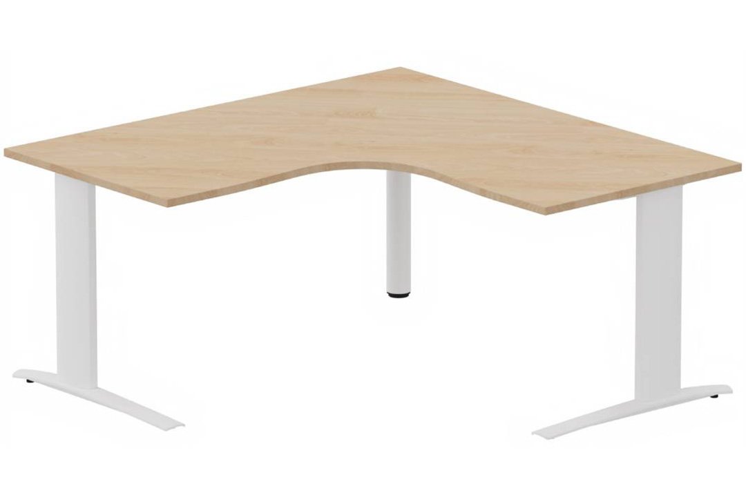 Bureau 90° symétrique, 160x160/80cm, Hêtre/Blanc