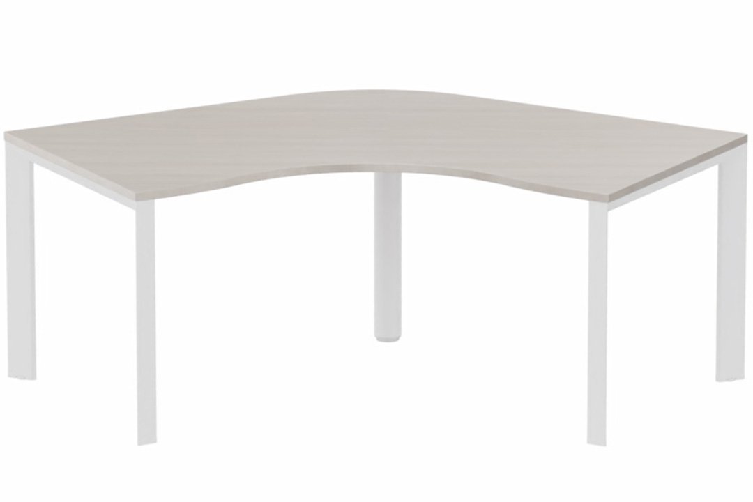 Plan Compact 120° symétrique 120x120/80cm structure pied d'angle, plateau acacia, structure blanc
