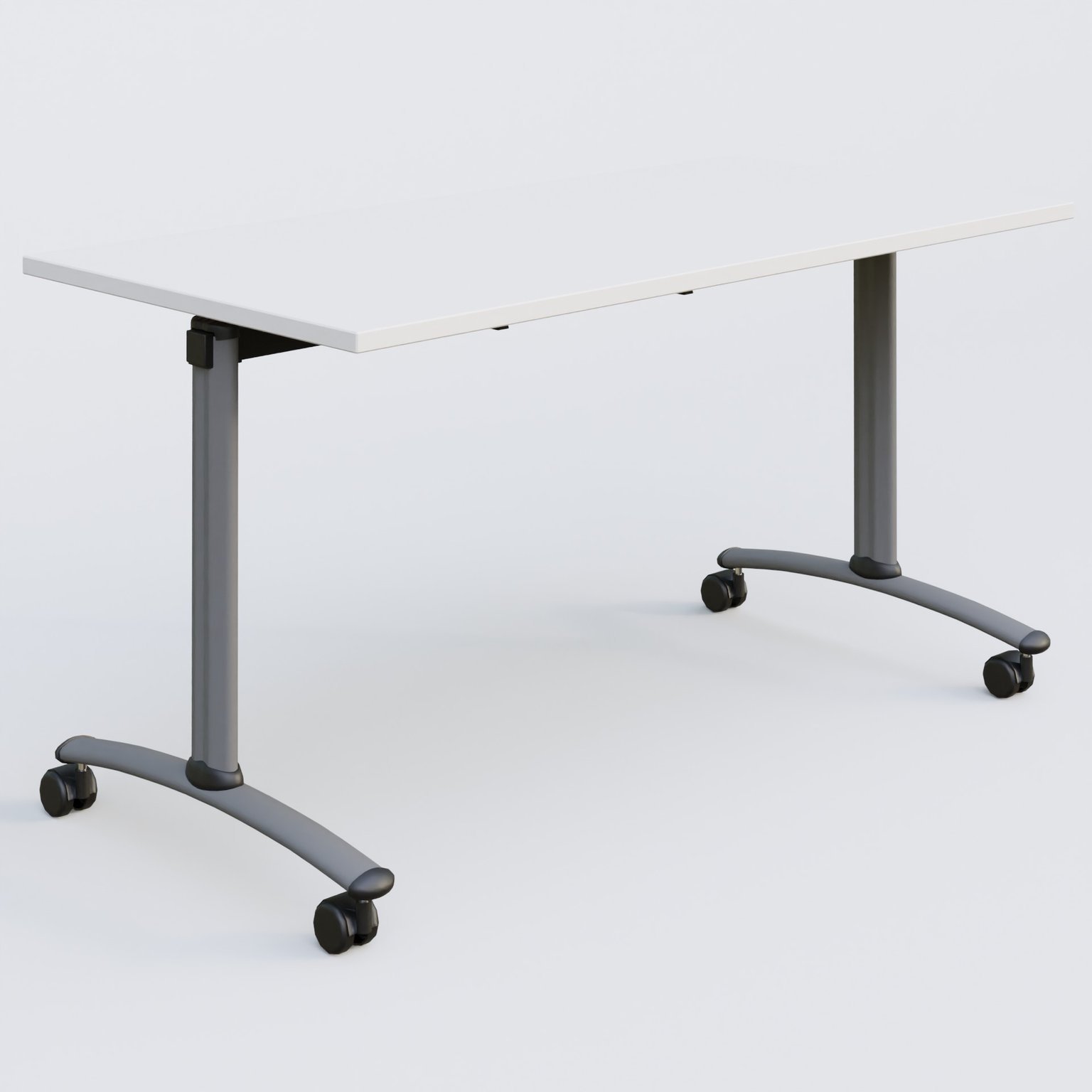 Table abattante rectiligne L.140xP.70cm, ép. 25mm, plateau blanc, structure aluminium