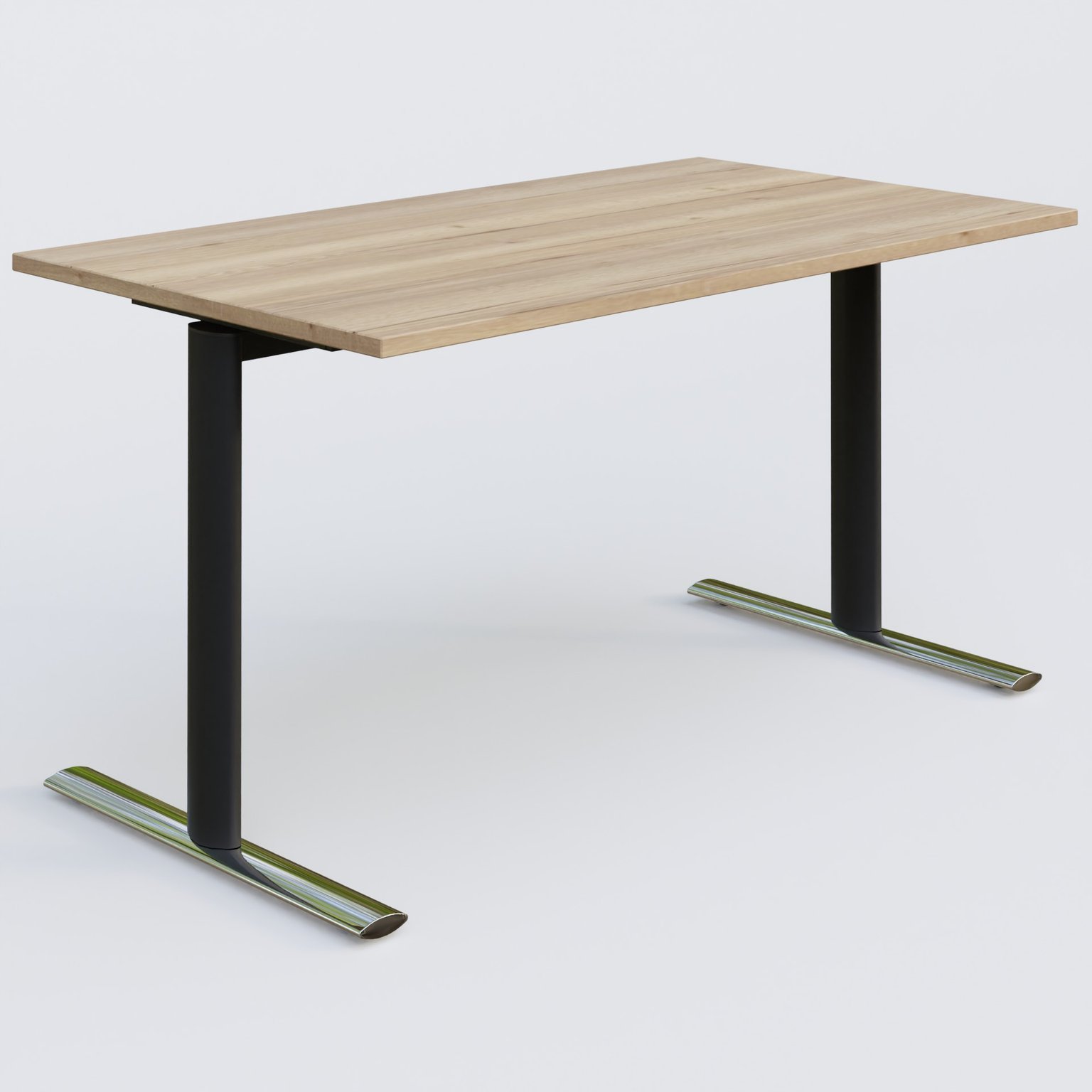 Module droit gamme Pure 140-80 cm. Plateau Chêne naturel et pietement Noir/Chrome.