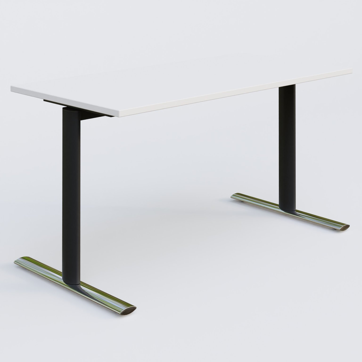 Module droit gamme Pure 140-70 cm. Plateau Blanc et pietement Noir/Chrome.