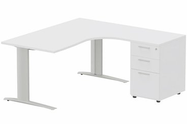 Gamme K1 - Plans compacts - Bureau retour à droite, caisson mélaminé, 160x162x80cm