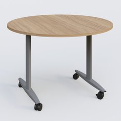 TABLES ABATTANTES - New Design - Table ronde abattante gamme Design D110 cm. Plateau Noyer et pietement Aluminium.