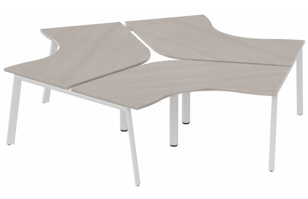 Gamme K8 - Plans compacts - Ensemble de 3 compacts 120° symétrique 120 x 120 / 80 cm, structure pied d'angle, plateau acacia, structure blanc