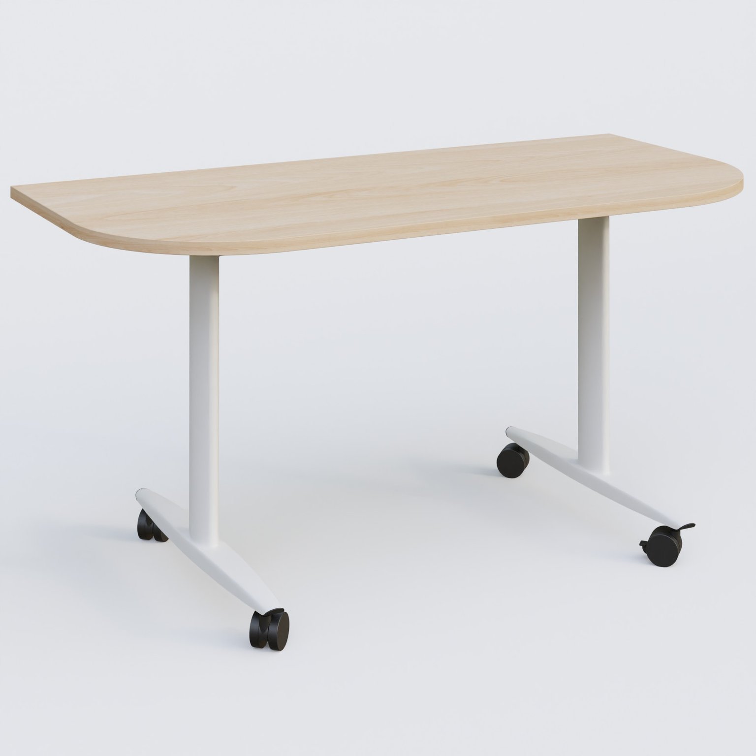 Module d'extrémité pour table abattante gamme Design 145*70 cm. Plateau Hêtre et pietement Blanc.