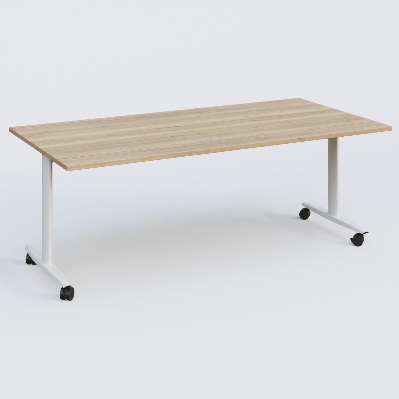 Table abattante gamme Design 200*100 cm. Plateau Chêne naturel et pietement Blanc.