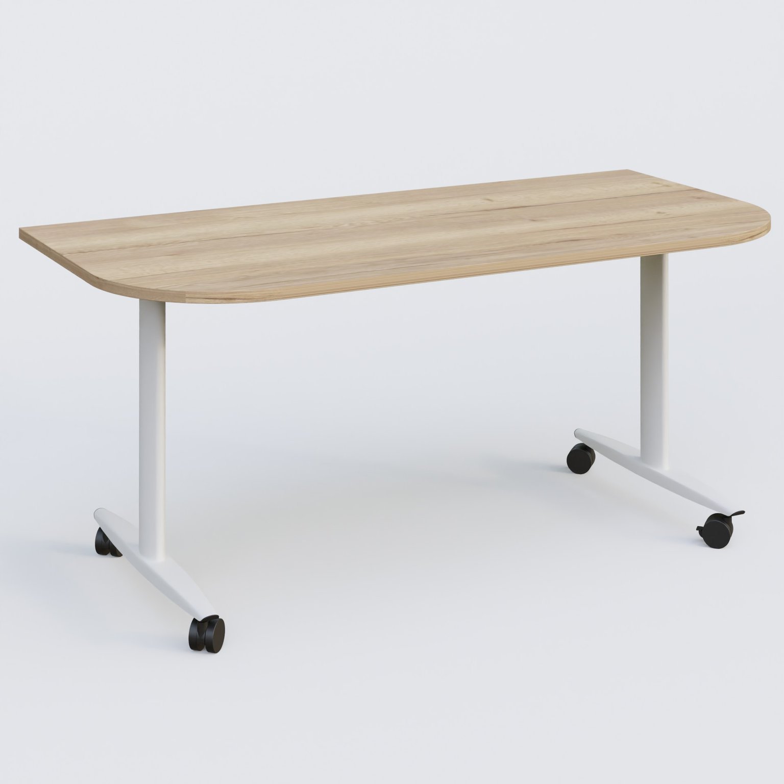 Module d'extrémité pour table abattante gamme Design 165*80 cm. Plateau Chêne naturel et pietement Blanc.
