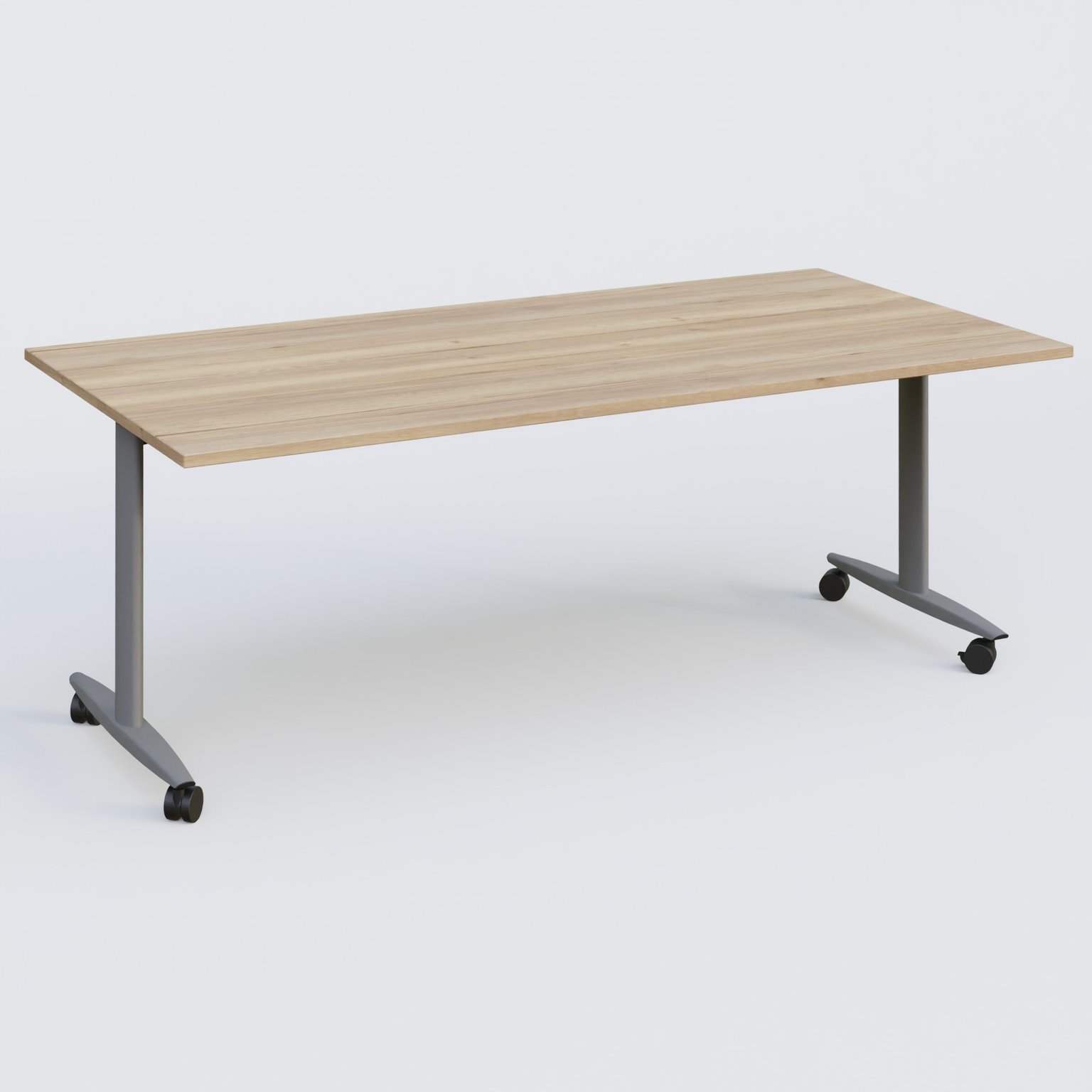 Table abattante gamme Design 200*100 cm. Plateau Chêne naturel et pietement Aluminium.