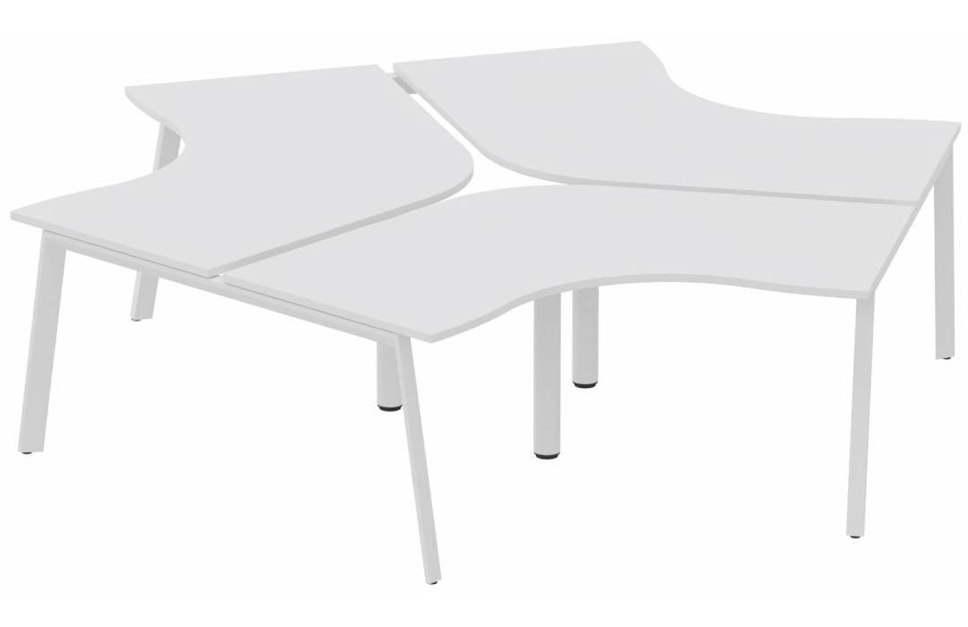 Ensemble de 3 compacts 120° symétrique 120 x 120 / 80 cm, structure pied d'angle, plateau blanc, structure blanc