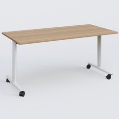 TABLES ABATTANTES - L.160xP.80cm  - Table abattante gamme Design 160*80 cm. Plateau Noyer et pietement Blanc.