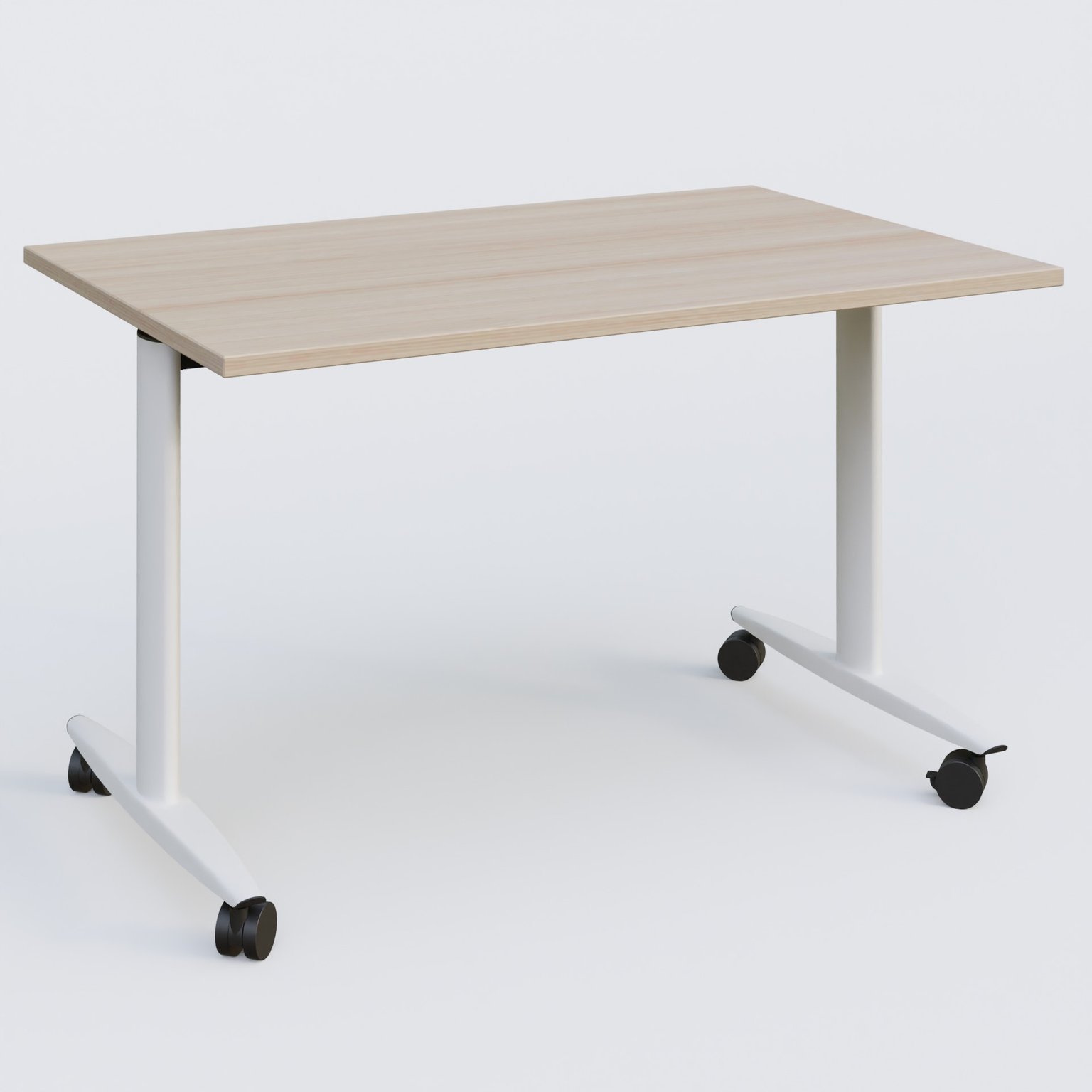 Table abattante gamme Design 120*80 cm. Plateau Acacia et pietement Blanc.