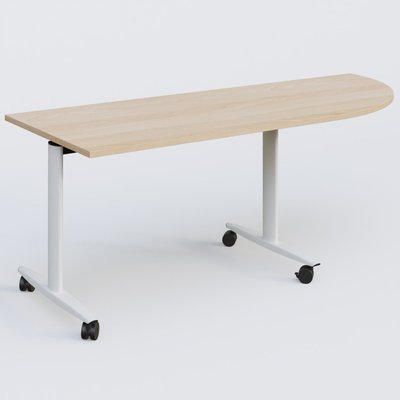 TABLES ABATTANTES - Plateaux 25 mm - Module d'angle 90° pour table abattante gamme Design 200-80 cm à droite. Plateau Hêtre et pietement Blanc.
