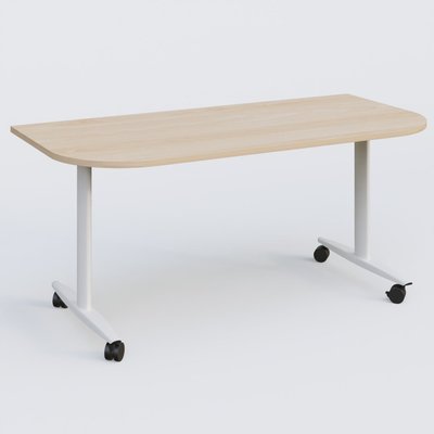 TABLES ABATTANTES - Plateaux 25 mm - Module d'extrémité pour table abattante gamme Design 165*80 cm. Plateau Hêtre et pietement Blanc.