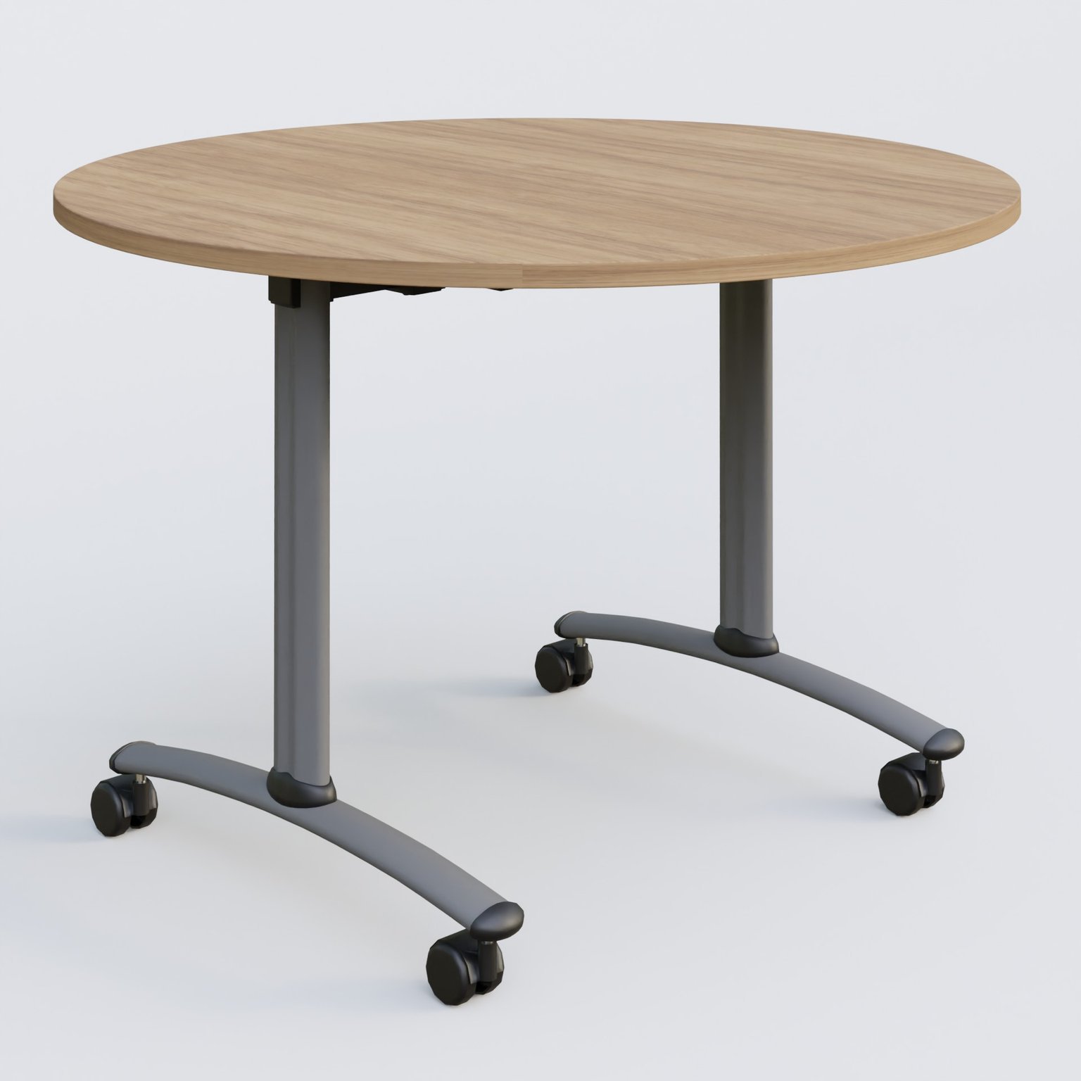 Table ronde gamme Arca D110 cm. Plateau Noyer et pietement Aluminium.