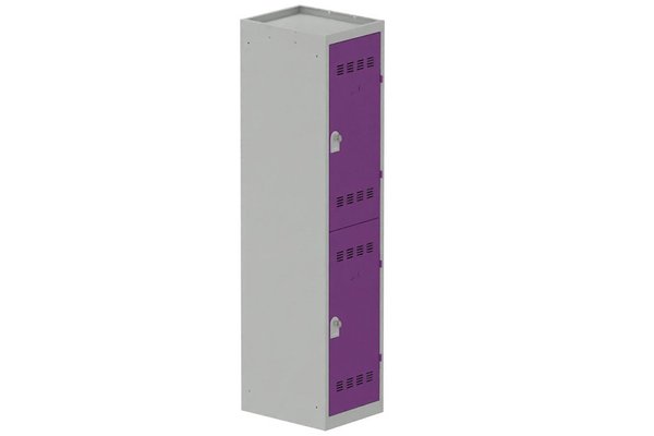 [Pas de famille] - [Pas de sous famille] - Vestiaire multicases 1 colonne L,40cm 2 cases (fermeture cadenas) H,180xL,40xP,50cm coffre gris clair/portes prune