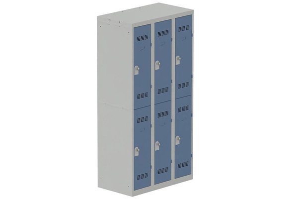 [Pas de famille] - [Pas de sous famille] - Vestiaire multicases 3 colonnes L,30cm 2 cases (fermeture cadenas) H,180xL,90xP,50cm coffre gris clair/portes bleu