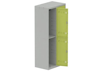 [Pas de famille] - [Pas de sous famille] - Vestiaire multicases 2 colonnes L,40cm 2 cases (fermeture cadenas) H,180xL,80xP,50cm coffre gris clair/portes anis