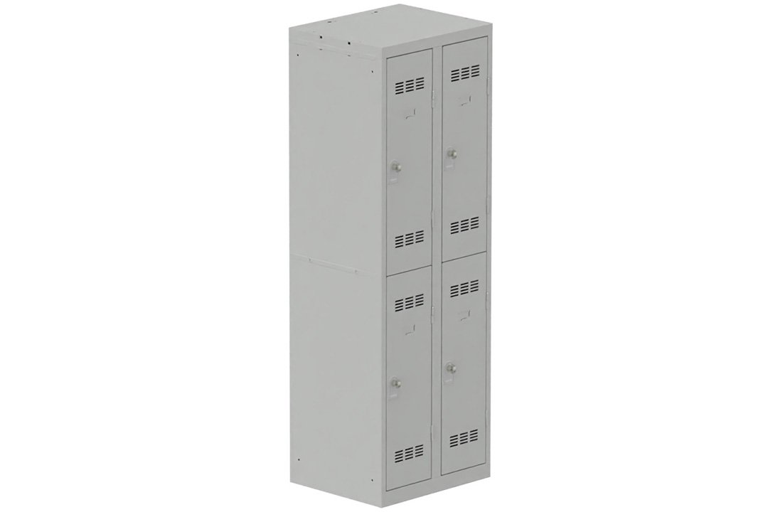 Vestiaire multicases 2 colonnes L,30cm 2 cases (fermeture cadenas) H,180xL,60xP,50cm coffre gris clair/portes gris clair