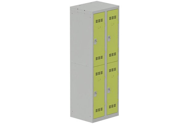 [Pas de famille] - [Pas de sous famille] - Vestiaire multicases 2 colonnes L,30cm 2 cases (fermeture cadenas) H,180xL,60xP,50cm coffre gris clair/portes anis