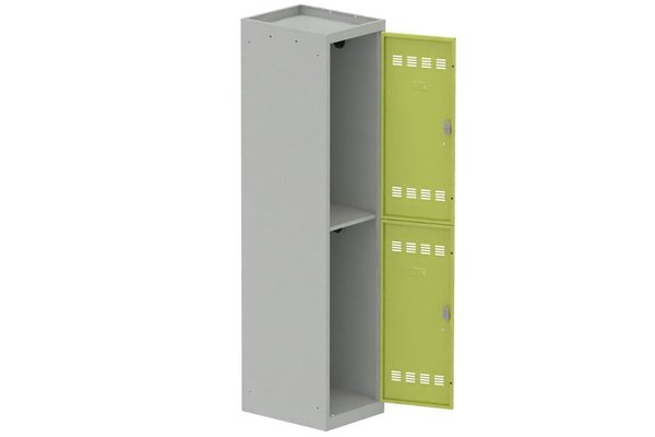 [Pas de famille] - [Pas de sous famille] - Vestiaire multicases 1 colonne L,40cm 2 cases (fermeture cadenas) H,180xL,40xP,50cm coffre gris clair/portes anis