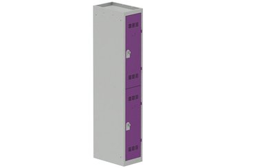 [Pas de famille] - [Pas de sous famille] - Vestiaire multicases 1 colonne L,30cm 2 cases (fermeture cadenas) H,180xL,30xP,50cm coffre gris clair/portes prune