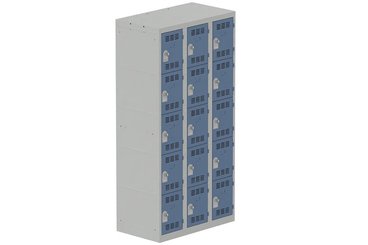 [Pas de famille] - [Pas de sous famille] - Vestiaire multicases 3 colonnes L,30cm 5 cases (fermeture cadenas) H,180xL,90xP,50cm coffre gris clair/portes bleu