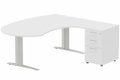 K1 POUTRE compact 90° manager 190x141x104x60cm sur caisson HB mélamine 3 tiroirs, plateau blanc, structure aluminium