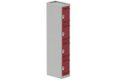 Vestiaire multicases 1 colonne L,30cm 4 cases (fermeture cadenas) H,180xL,30xP,50cm coffre gris clair/portes rouge
