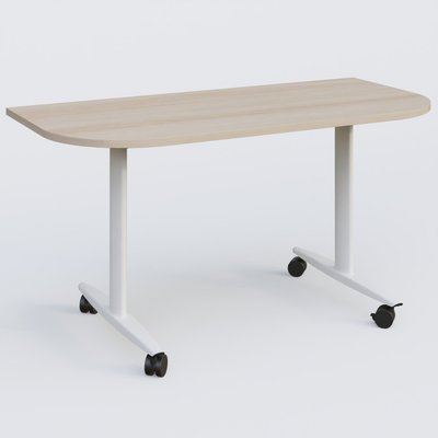 TABLES ABATTANTES - Plateaux 25 mm - Module d'extrémité pour table abattante gamme Design 145*70 cm. Plateau Acacia et pietement Blanc.